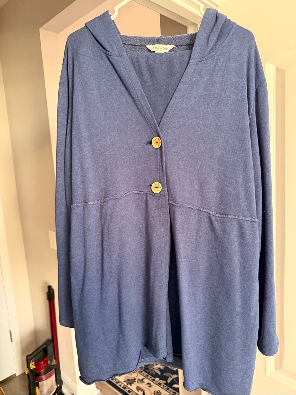Coldwater Creek Soft Blue Hooded Two-Button Cardigan and Pant Set